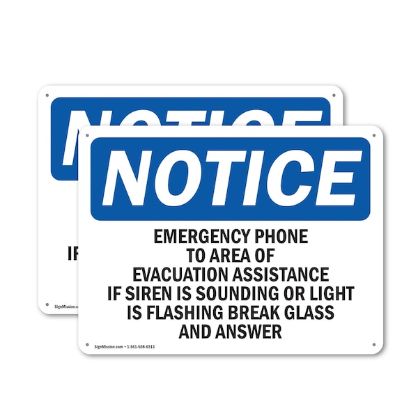 Signmission Emergency Phone To Area Of Evacuation Assistance, 14 in W x Rectangle, Plastic OS-2PACK-NS-P-1014-L-11874 - main